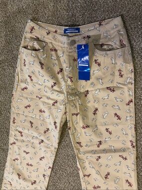 NWT Vintage Japan Market Burberry Blue Label Cotton Pants Dog Daschund Print